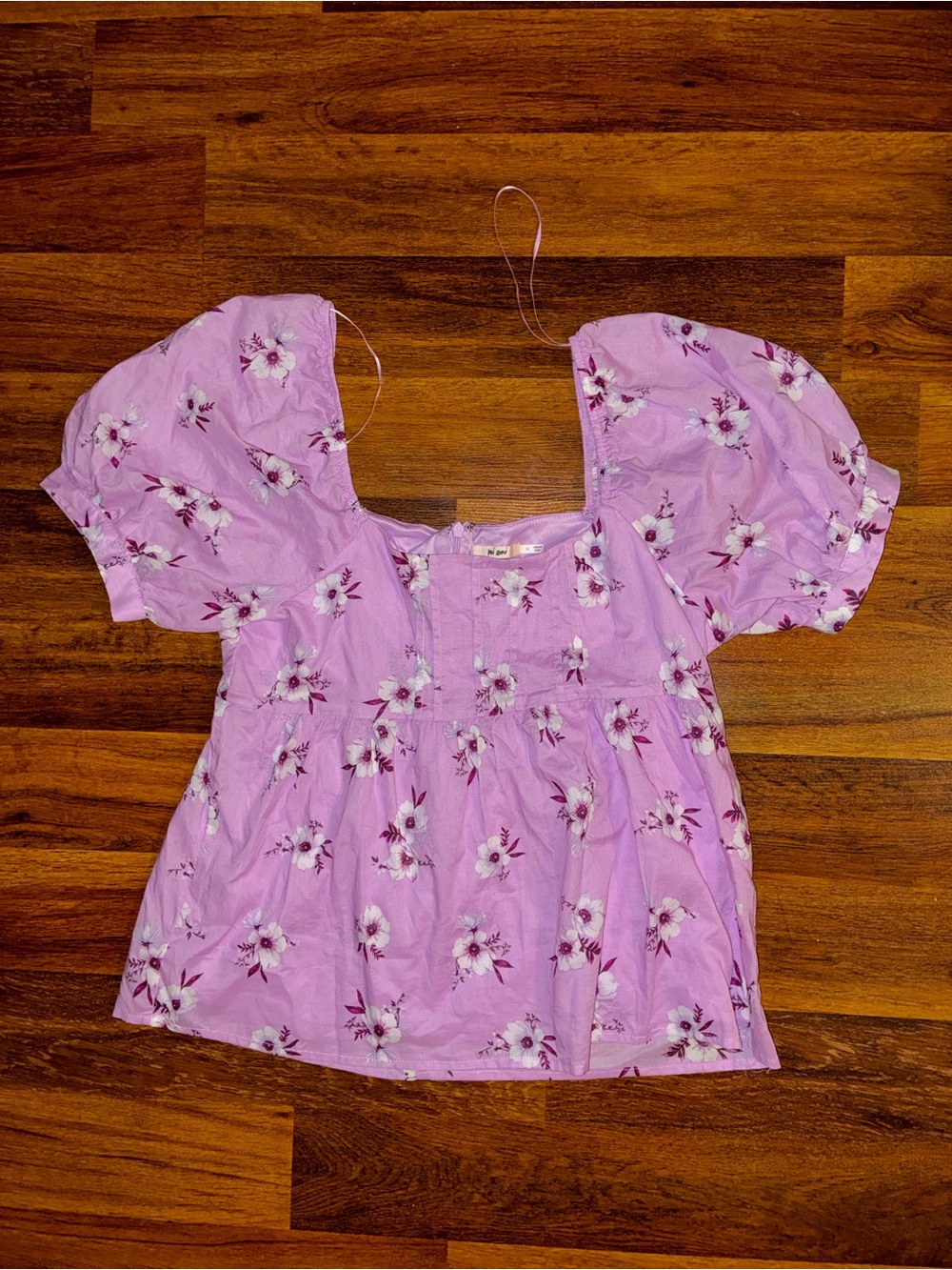 Women's Pink Floral Puff-Sleeve Square Neck Blouse